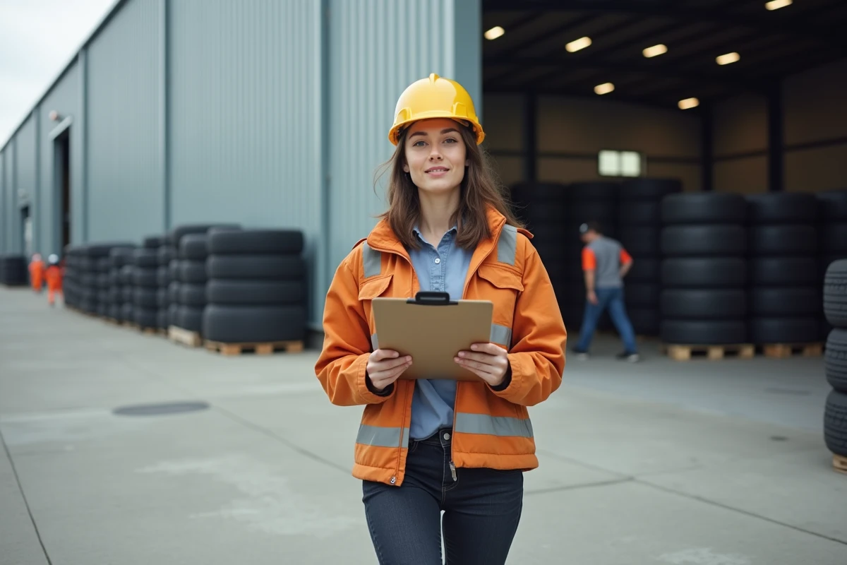 Jeune femme contrôleuse dehors d